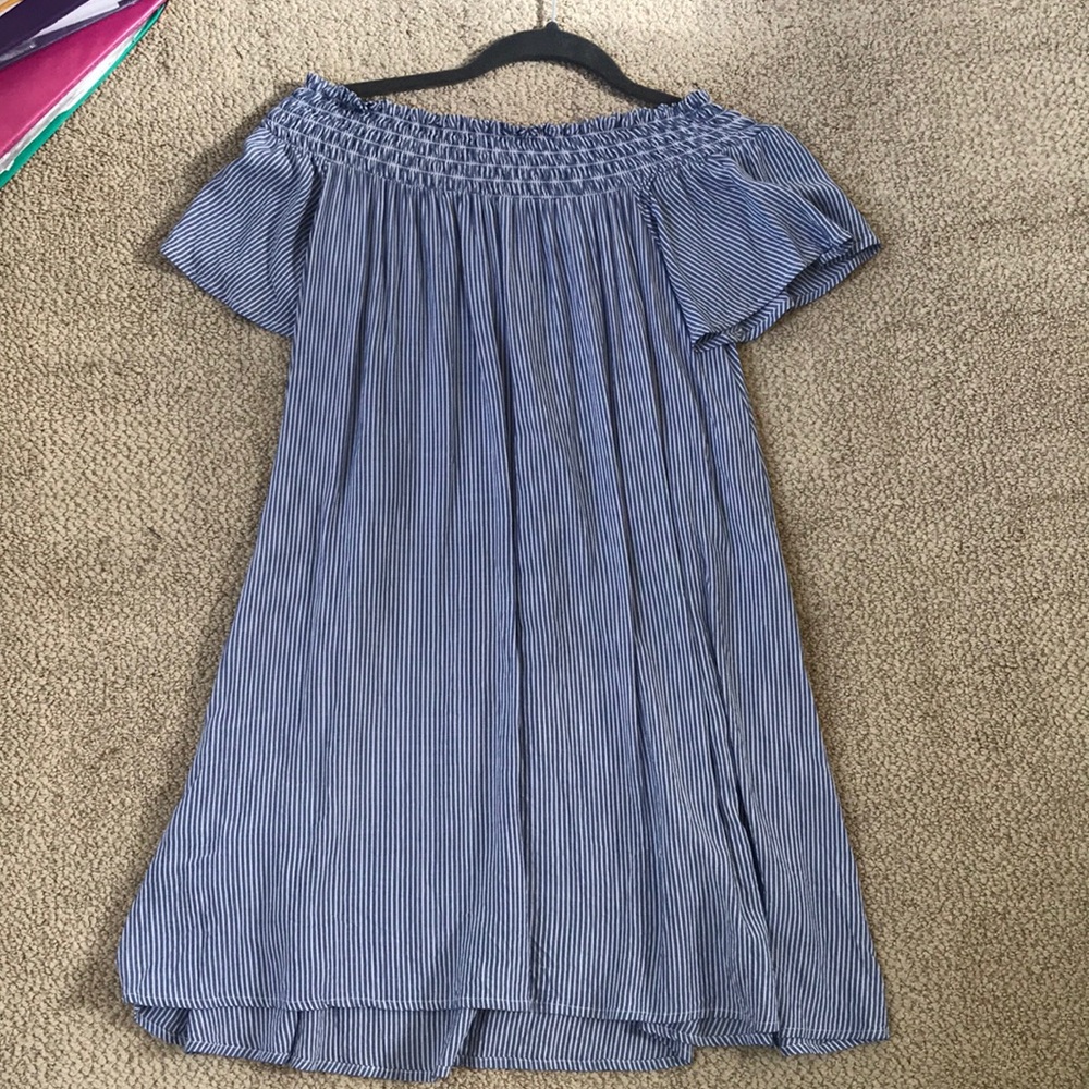 Small Blue and White Off the Shoulder Dress